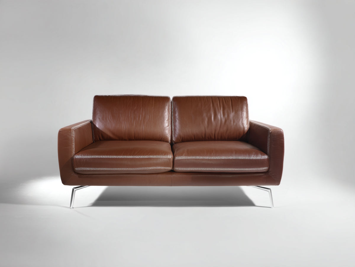 Divano a due posti-Pelle-170x86x84 cm-Cognac-Stile minimalista