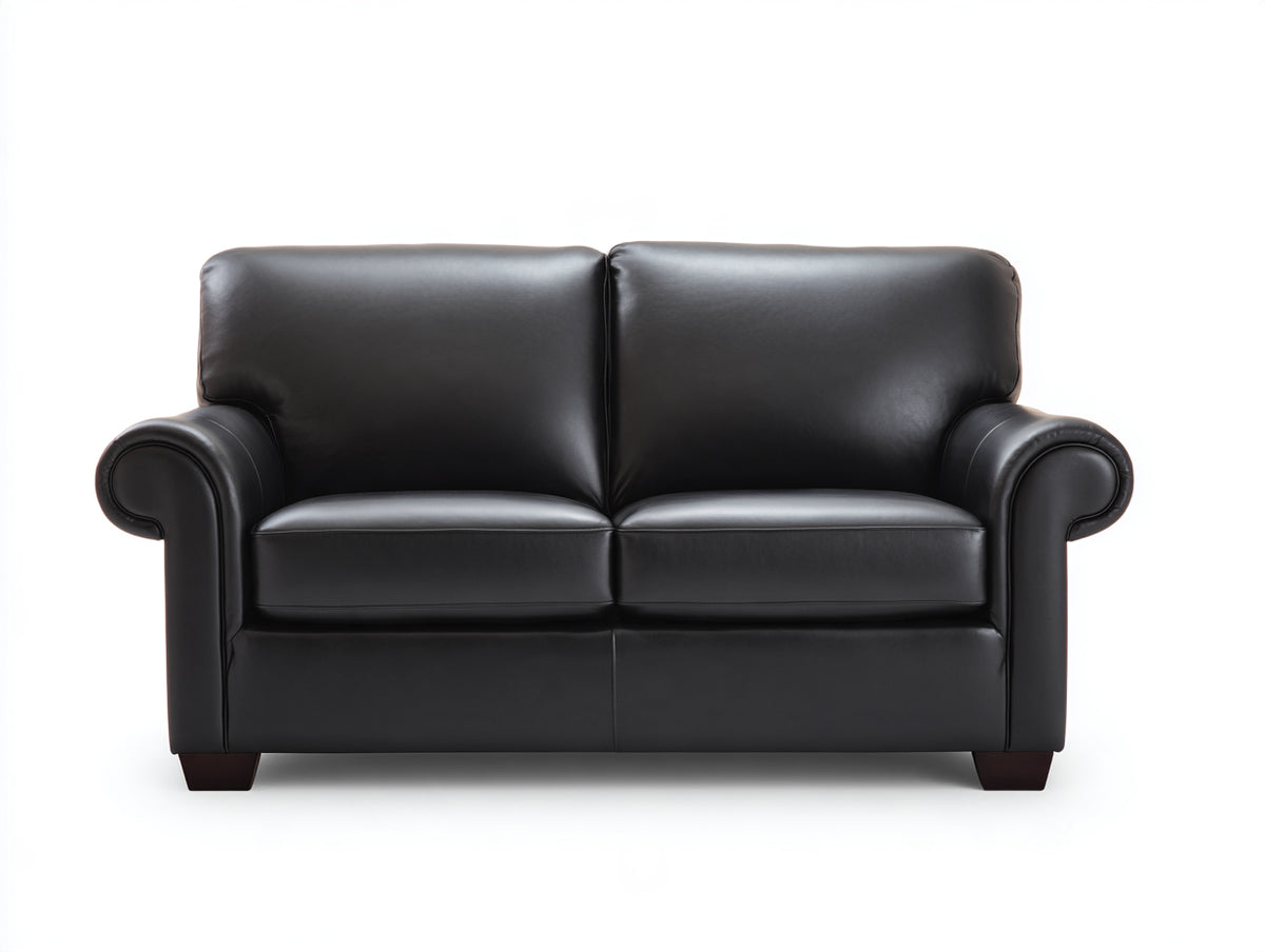 Divano a due posti-Pelle-175x95x88 cm-Nero-Stile classico moderno