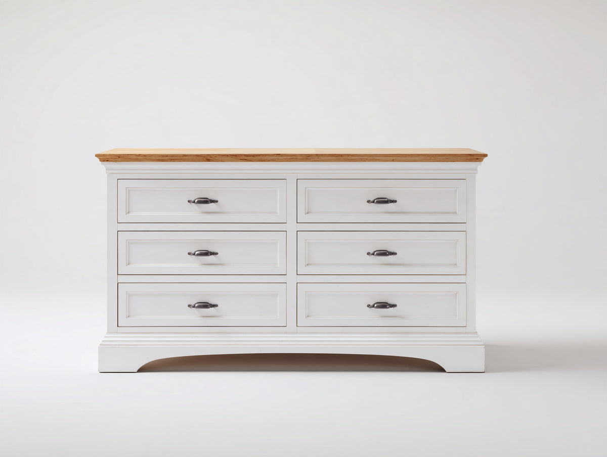 Cassettiera-Legno-148x45x84 cm-Bianco-Legno naturale-Stile country
