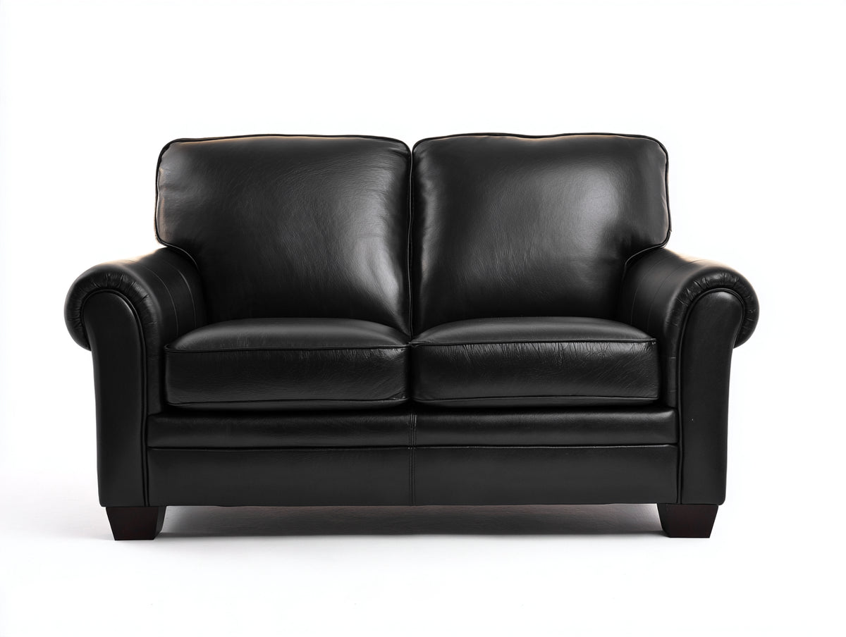 Divano a due posti-Pelle-160x90x85 cm-Nero-Stile classico moderno