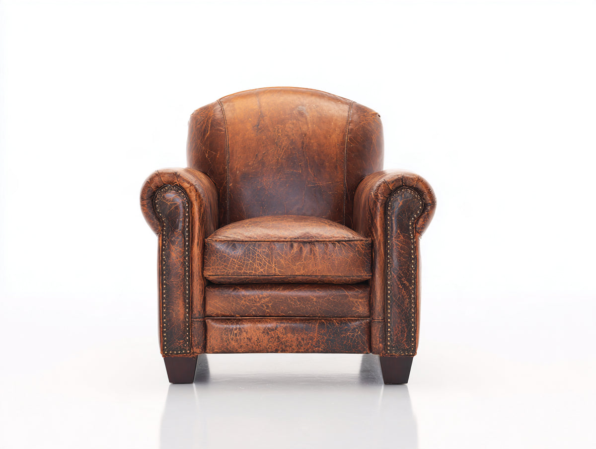 Poltrona-Pelle-88x84x86 cm-Marrone-Stile classico vintage