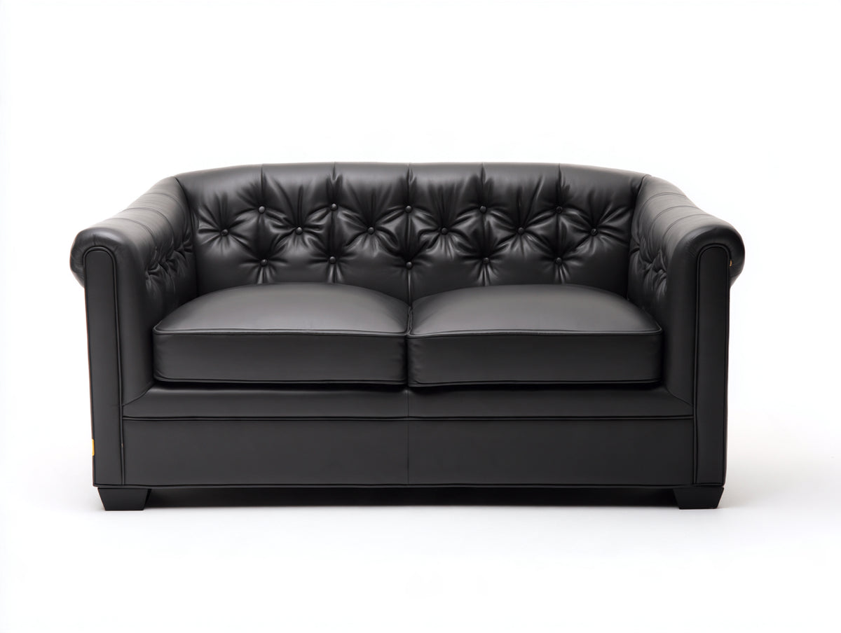 Divano a due posti-Pelle-168x91x85 cm-Nero-Stile Chesterfield classico