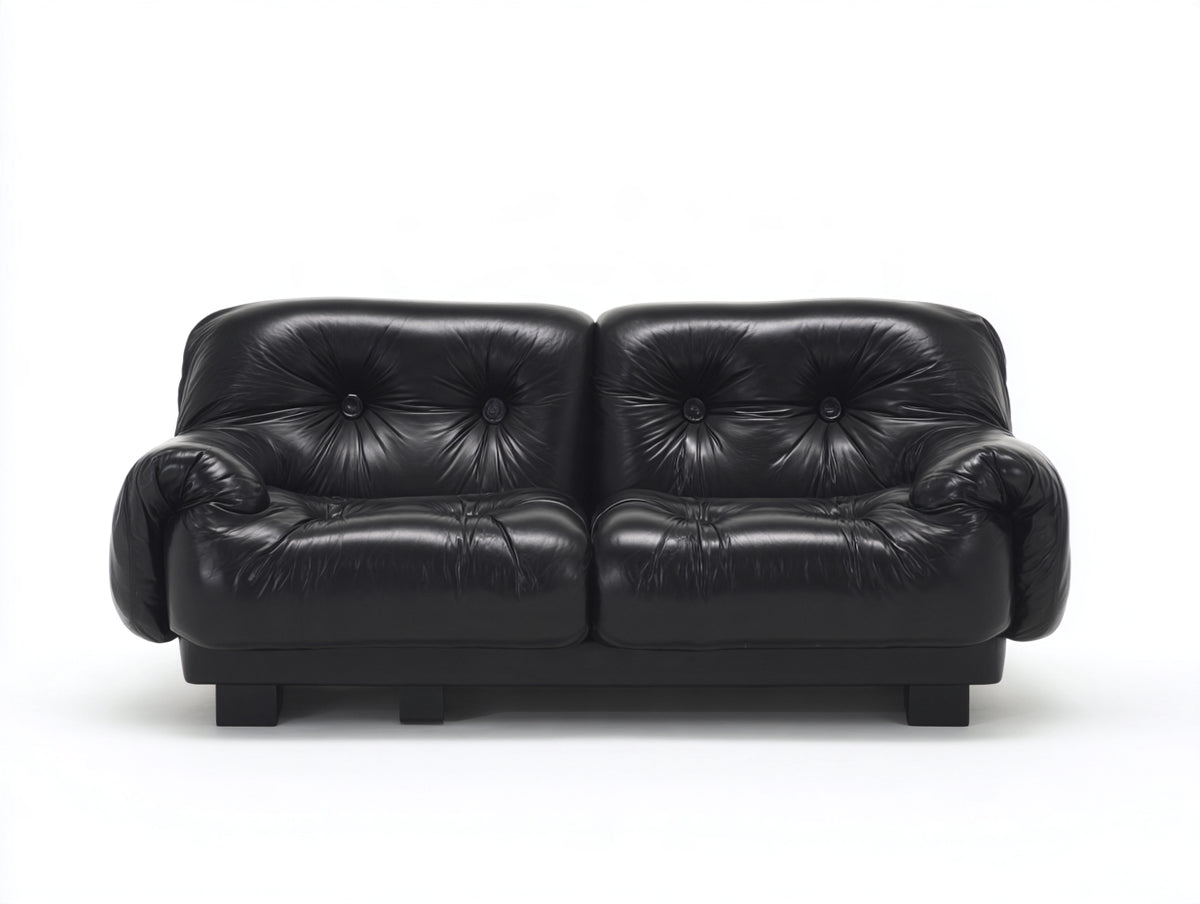 Divano a due posti-Pelle-169x96x90 cm-Nero-Stile classico