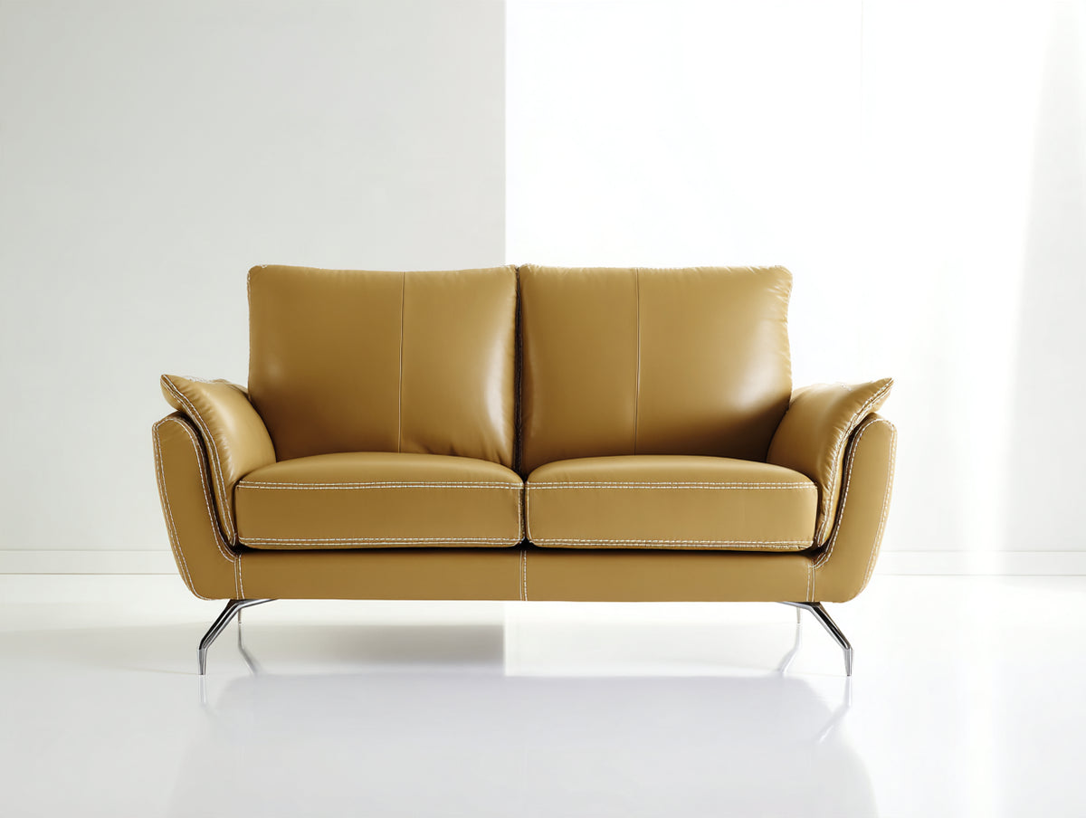 Divano a due posti-Pelle-166x88x91 cm-Senape-Stile moderno