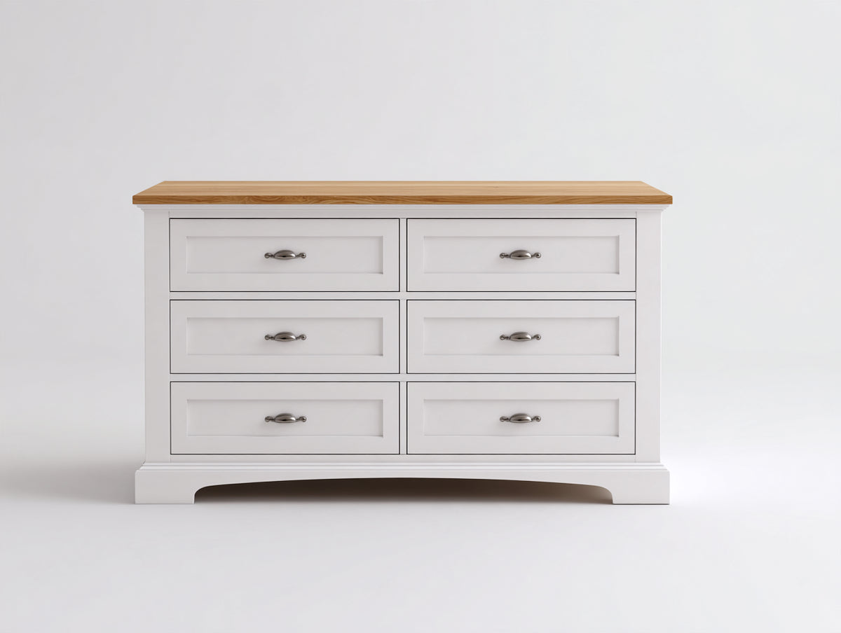 Cassettiera-Legno-142x44x82 cm-Bianco-Legno naturale-Stile classico