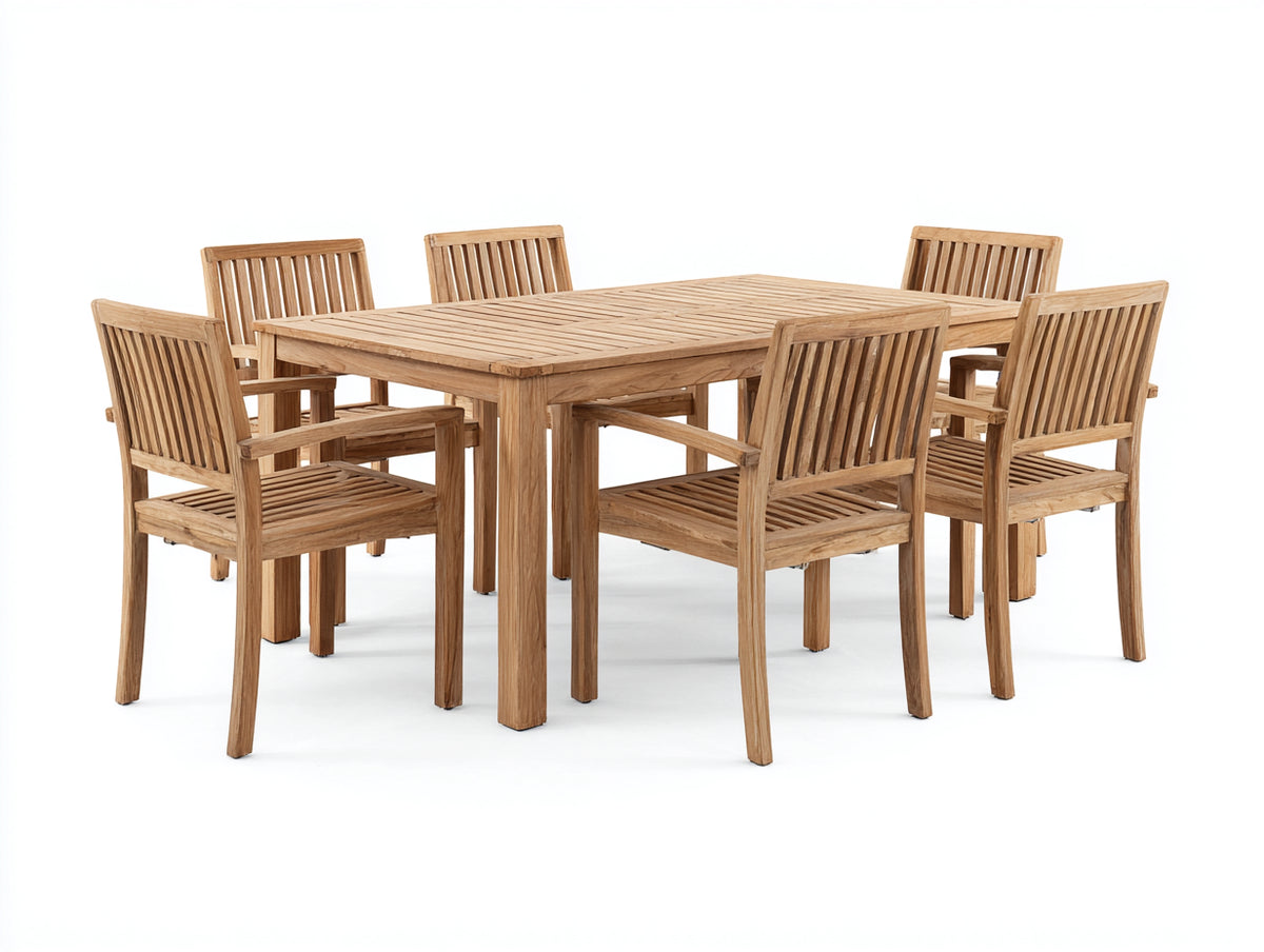 Set da pranzo da esterno-Teak-250x100x75 cm-marrone-stile moderno