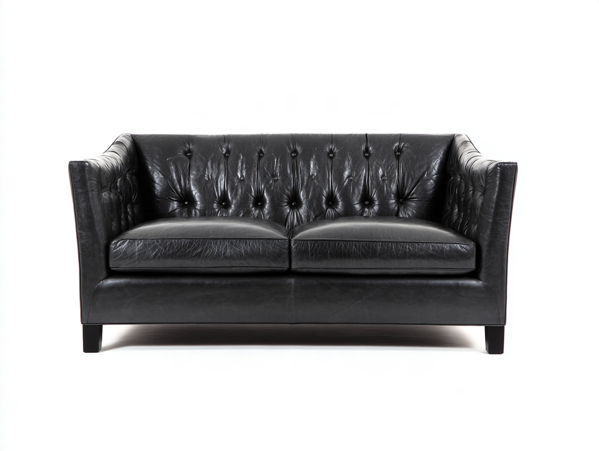 Divano a due posti-Pelle-174x89x86 cm-Nero-Stile Chesterfield contemporaneo