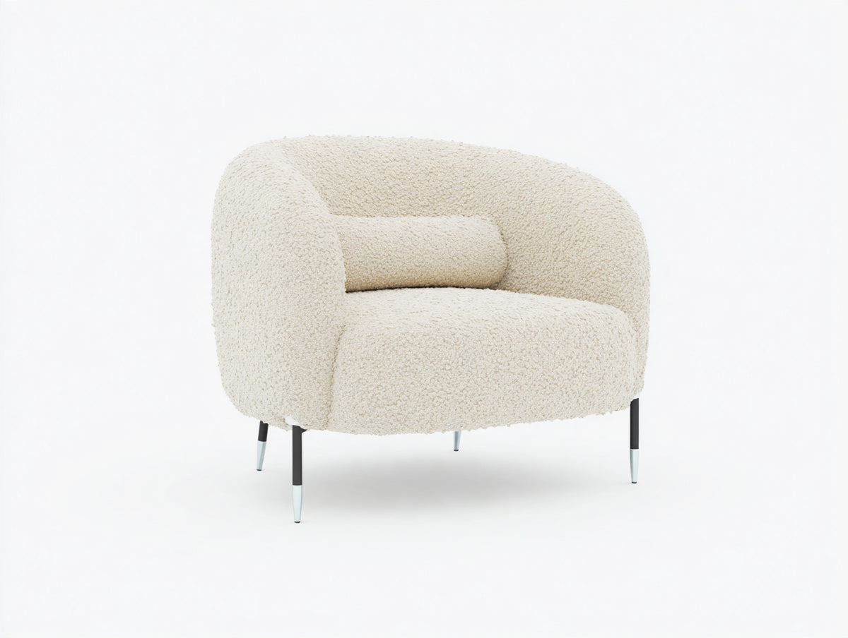 Poltrona-Bouclé-90x85x80 cm-Crema-Stile moderno minimalista