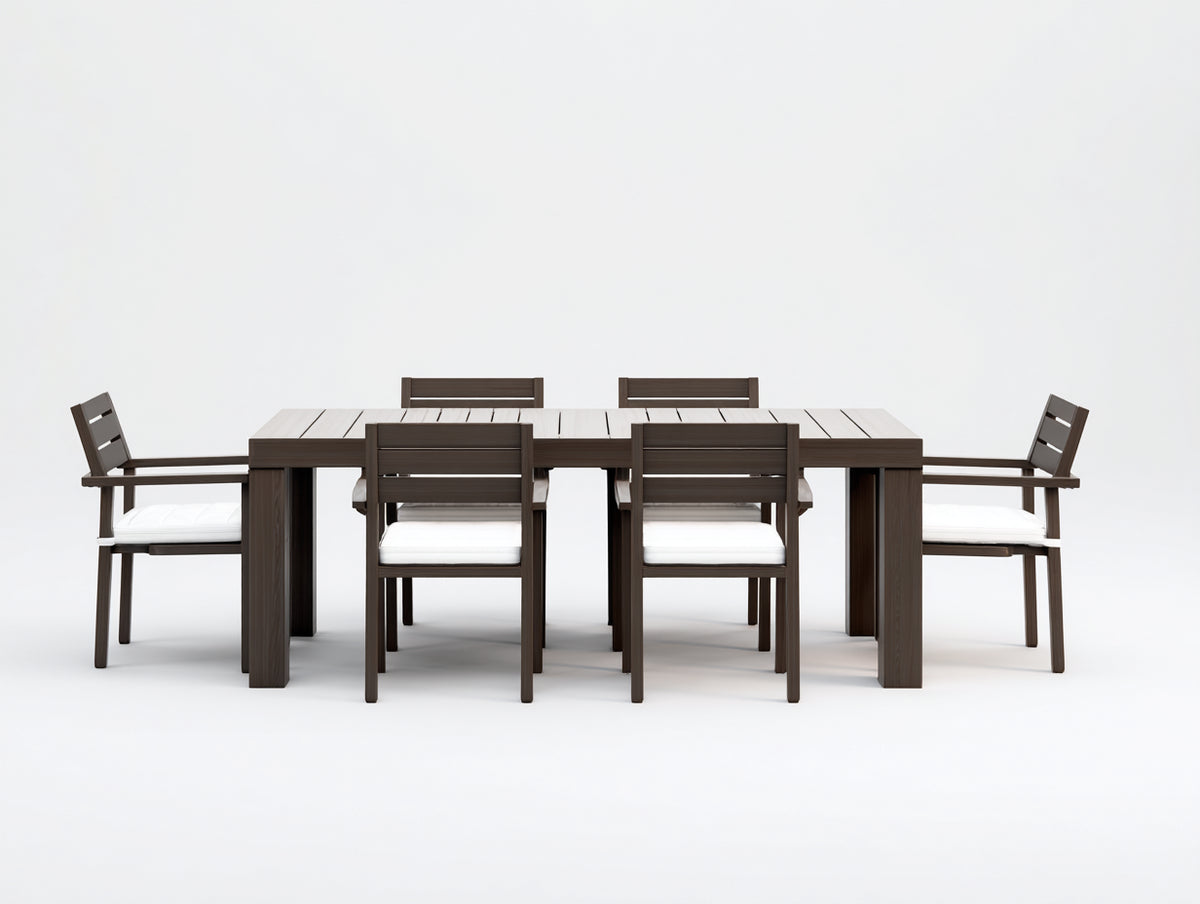 Set da pranzo da esterno-Alluminio-Tessuto-240x100x75 cm-marrone-bianco-stile moderno