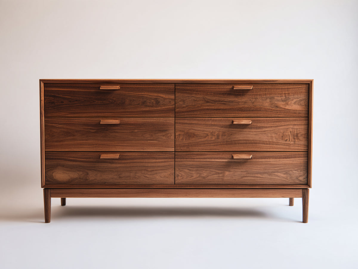 Cassettiera-Legno-152x46x86 cm-Marrone noce-Stile mid-century