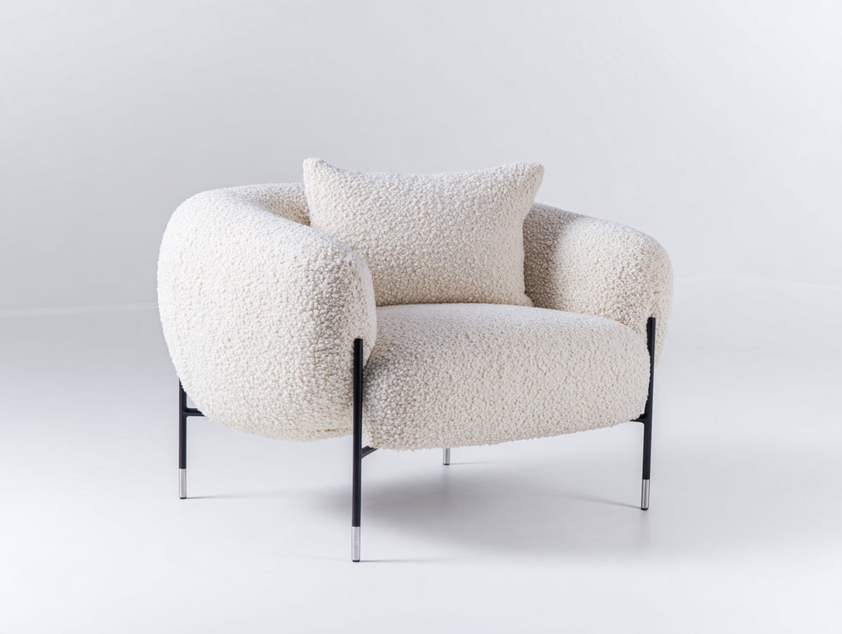 Poltrona-Bouclé-92x85x78 cm-Crema-Stile moderno contemporaneo
