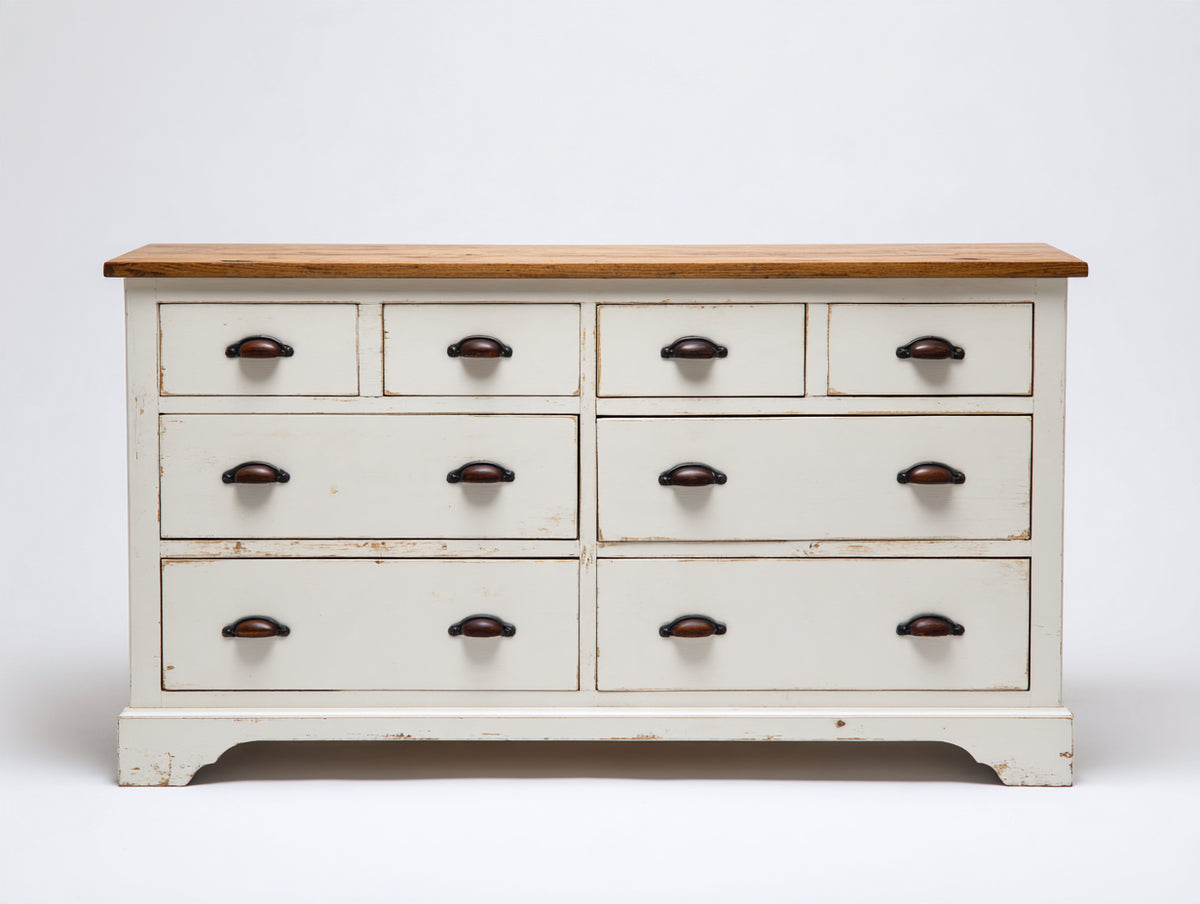 Cassettiera-Legno-145x45x88 cm-Bianco-Legno naturale-Stile rustico