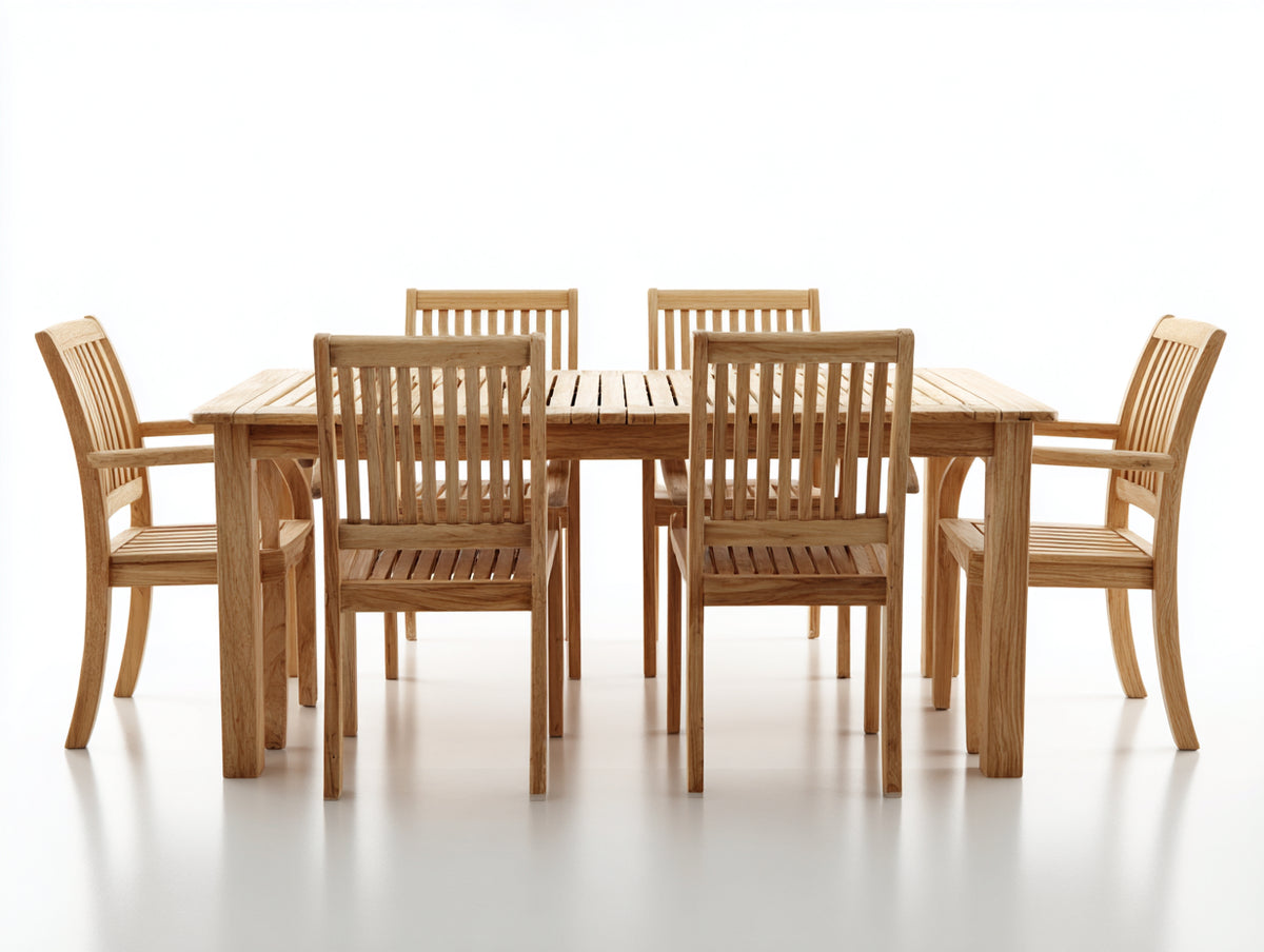 Set da pranzo da esterno-Teak-220x100x75 cm-marrone-stile moderno