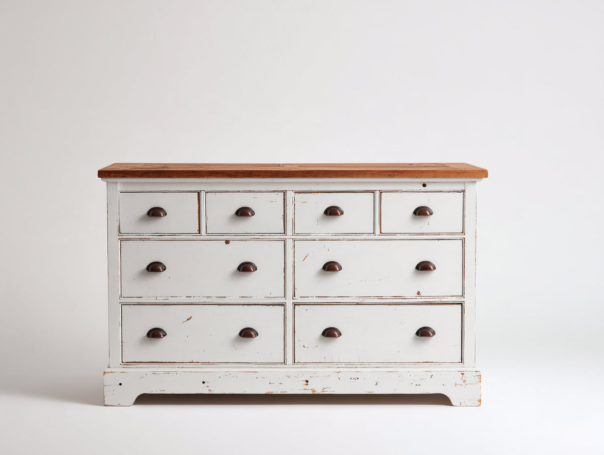 Cassettiera-Legno-132x44x84 cm-Bianco-Legno naturale-Stile country